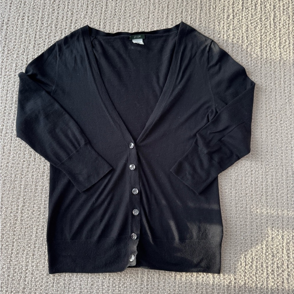 J Crew Crystal Button Cotton Featherweight Cotton Cardigan